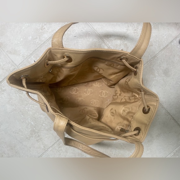 Chanel Tan Deca Coco Caviar Skin Tote Bag Drawstring with Grommet Details Chic - Picture 2 of 3